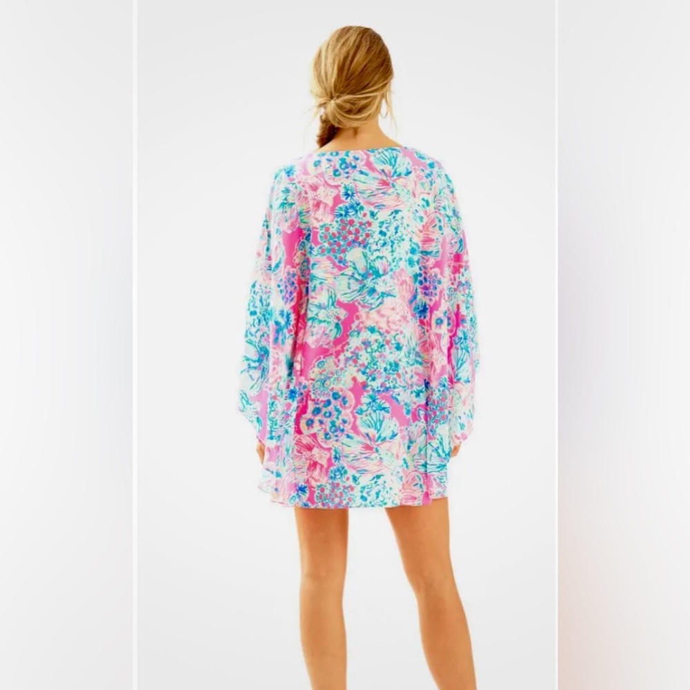 Lilly Pulitzer Miri Silk Caftan Dress Tiki Pink Gypsea Resort Mini - Picture 5 of 14